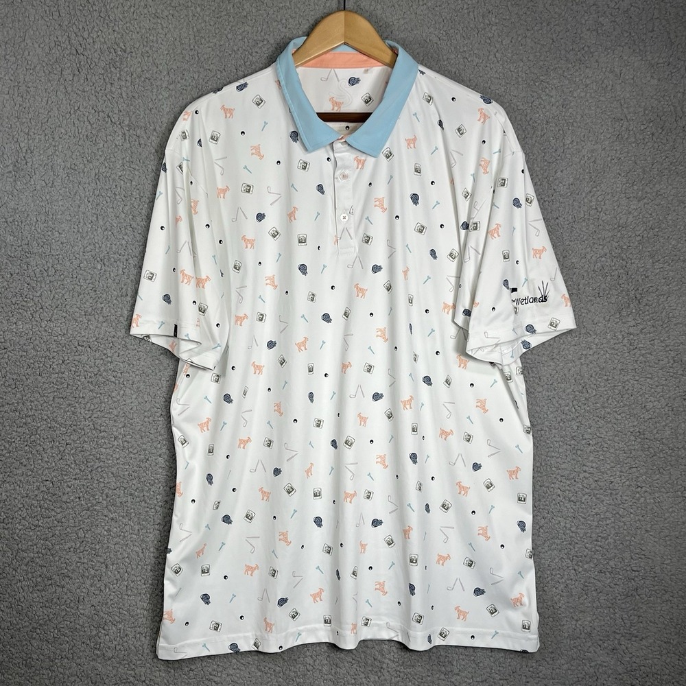 Swannies Golf Polo Shirt XXL White Goat Tee Club Print Short Sleeve The Wetlands